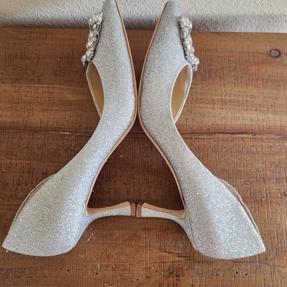 Badgley Mischka Silver Fabia Embellished Pointed Toe Pump Size 8.5 - Picture 9 of 14